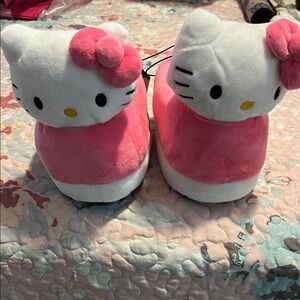 Pink and White Hello Kitty Plush Slippers